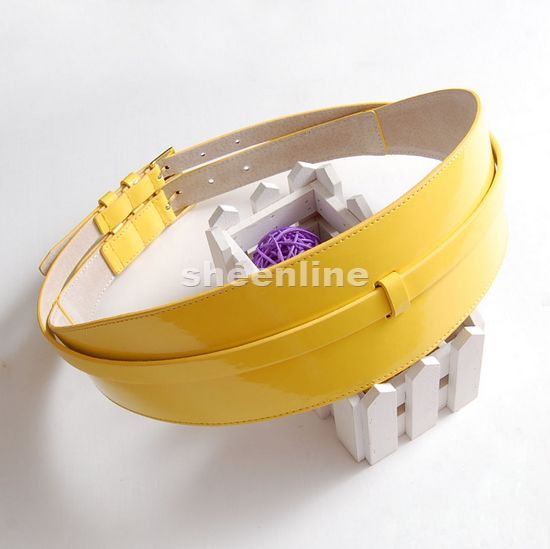 A Freeshipping Sheenline fashion black japanned leather genuine leather belt women's elegant wide cummerbund belt