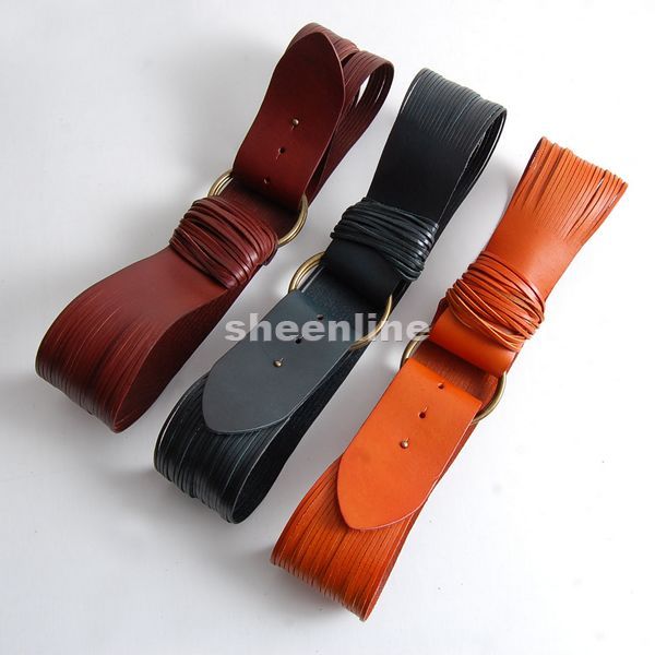 A Freeshipping Sheenline fashion black orange green buckle cowhide adjustable genuine leather female wide cummerbund belt