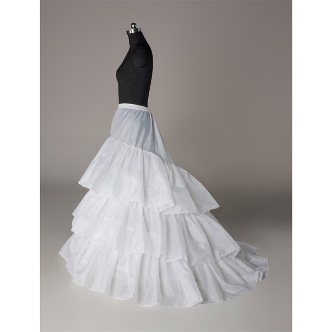 A-line 3 Hoops 3 Layers Long Train Birdal Dress Petticoat Wedding Underskirt Underdress Crinoline Slip Bustle Elastic Waist P6