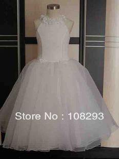 A-Line High Collar Ankle Length Satin and Organza Flower girl dresses ball gowns