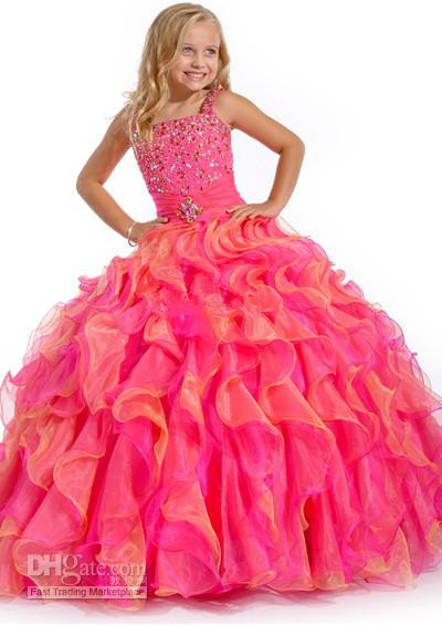 A-Line Pink Spaghetti Beads Ruffle Sash Skirt Pageant Flower Girl Dresses