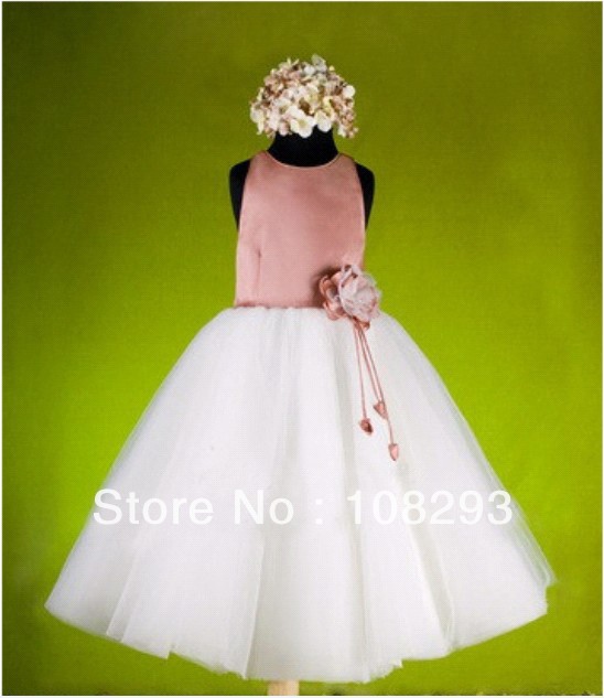 A-Line Satin & Organza Handmade Flower wedding Flower girl dress