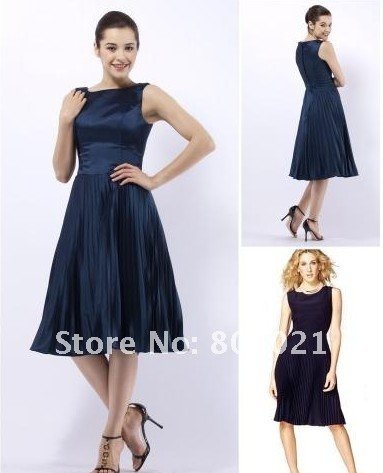 A-line Scoop Knee-length Elastic Woven Satin Sex and the City Dress / Celebrity Bridesmaid Dress
