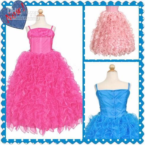 A Line Spaghetti Organza Ruffle Pretty Girl Pageant Dress Bubble Flower Girl Dress
