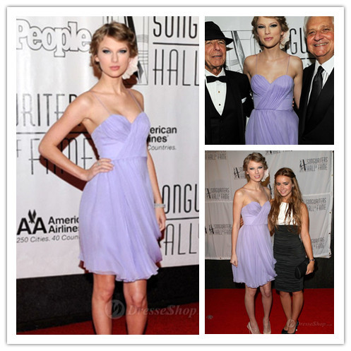 A-line Spaghetti Straps Ruffles Chiffon Short/Mini Dress Celebrities Dress Taylor Swift Dress