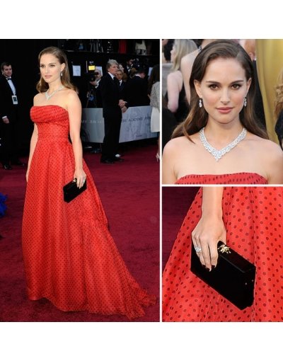 A Line Strapless Sleeveless Empire Waist Floor Length Natalie Portman Celebrity Dresses 2012