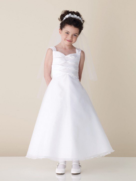A-LINE TAFFETA AND ORGANZA WIDE GATHERED SHOULDER STRAPS SWEETHEART FLOWER GIRL DRESS GM110334