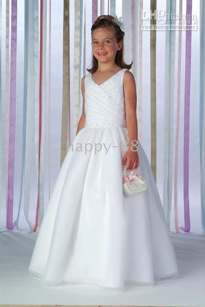 A-Line V-neck Floor- Length Chiffon Flower girls Dress 2010 Style(FGD0021)
