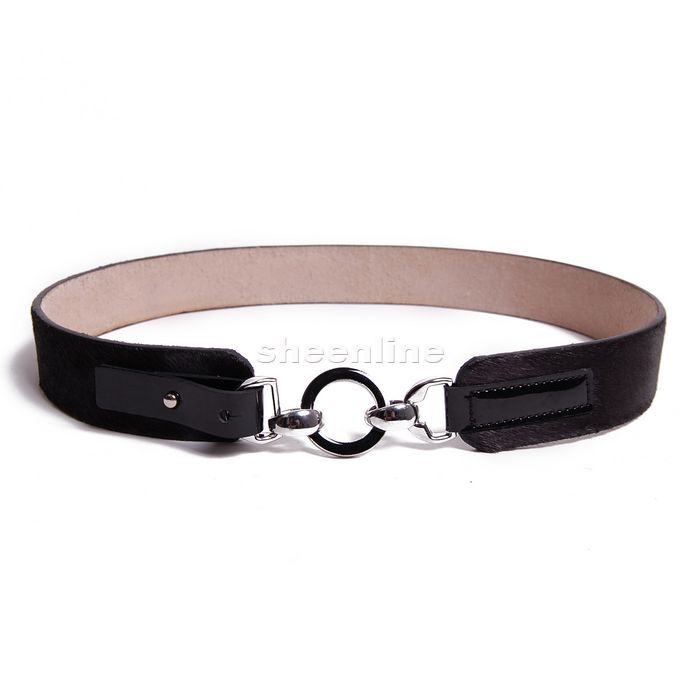 A Sheenline fashion leopard print black horsehair genuine leather women's elegant all-match belly chain cummerbund belt