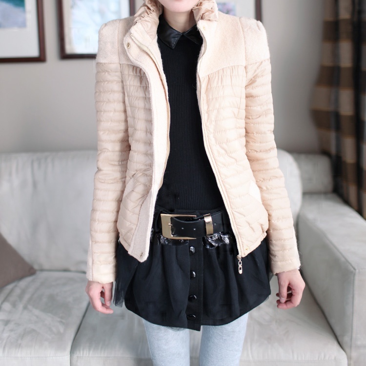 A-v1345 2012 women's baimuer laciness patchwork woolen wadded jacket 11 - 1