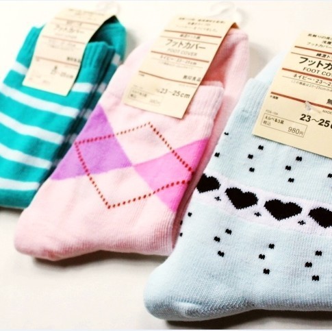 A004 socks stripe plaid love women's 100% cotton sock cotton socks female