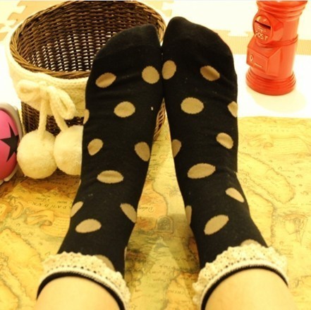 A061 socks lace decoration dot polka dot short socks women's 100% cotton sock