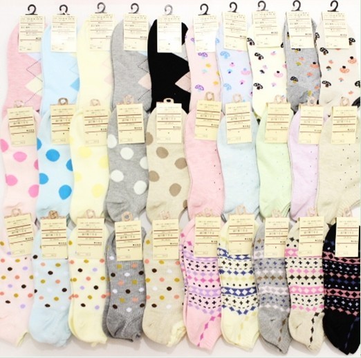 A071 socks lace decoration vintage stripe dot plaid female invisible sock slippers