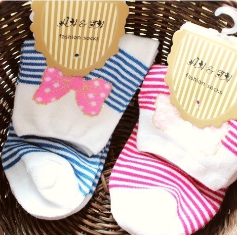 A102 socks summer candy color bow fine stripe 100% cotton socks sock