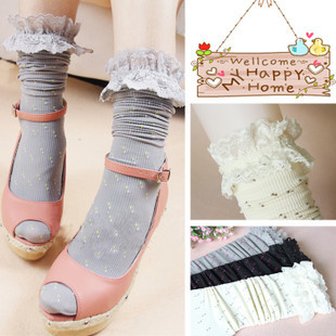 A122 velvet polka dot lace decoration female socks pile of pile of socks