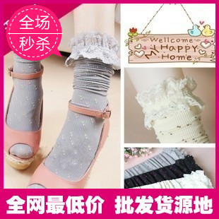 A122 vivi velvet polka dot lace decoration female socks vintage pile of pile of socks
