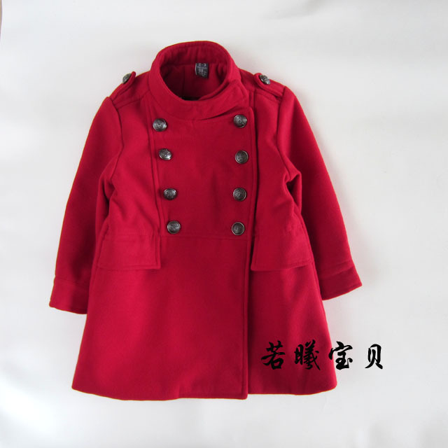 A17 female child woolen outerwear medium-long overcoat trench children's clothing
