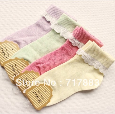 A174 HIGH QUALITY socks princess wind lace decoration women's 100% cotton knee sock FREE SHIPPING,6pairs/lot