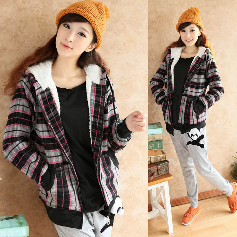 A193-789 female 2012 slim wool liner hooded plaid long-sleeve cotton short jacket
