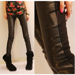 A2116 2013 spring women's fashion all-match patchwork thickening leather pants leggin