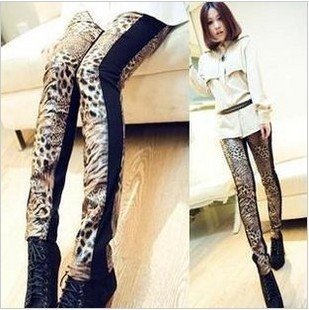 A2121   2013 spring tiger faux leather patchwork fashion slim female thick legging