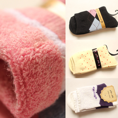 A219 autumn and winter thickening napped plaid  towel socks 10 pairs/lot free shipping