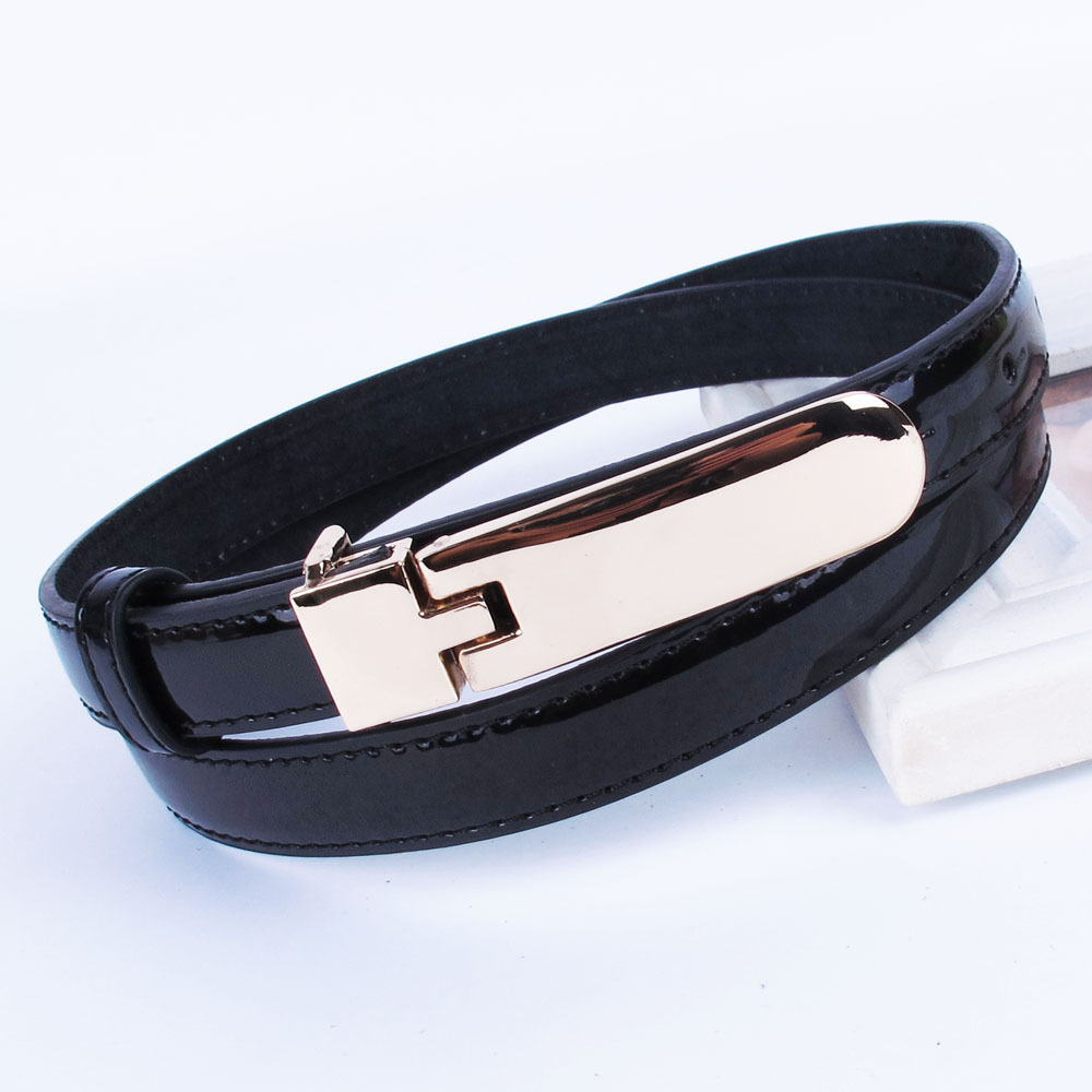 A23 decoration cowhide thin belt gold pins women's genuine leather small strap