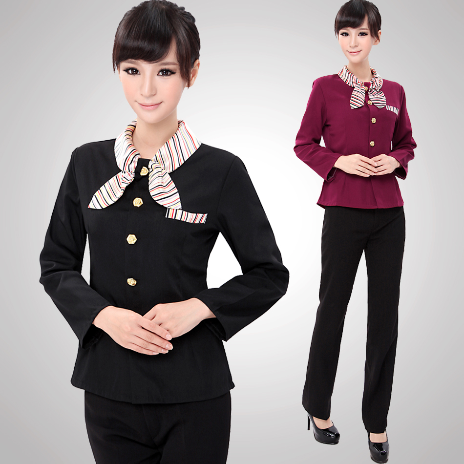 A2576 work wear autumn and winter female long-sleeve front desk clothes set uniform
