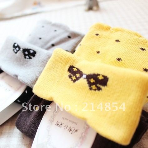A271 socks polka dot bow roll up hem autumn and winter women's cotton socks