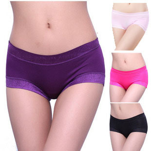 A272 panty women's seamless modal bamboo fibre mid waist lace sexy female panties