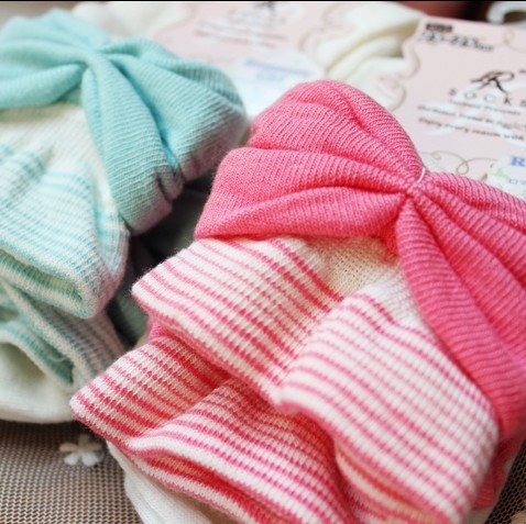 A280 socks autumn and winter bow stripe laciness women's 100% cotton sock socks