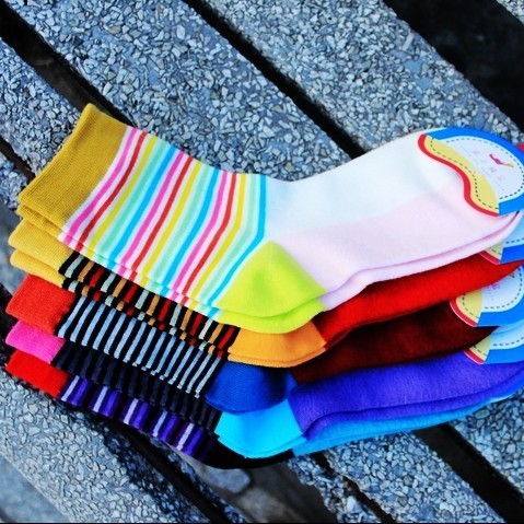 A283 socks stripe color block decoration women's 100% cotton sock socks cotton socks