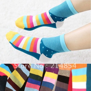 A285 oblique stripe polka dot patchwork women's cotton socks
