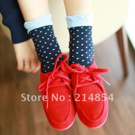 A289 fine stripe polka dot women's cotton socks