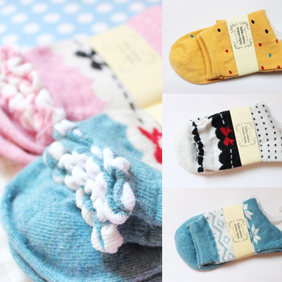 A293 socks dot bow 100% women's cotton sock rabbit wool socks