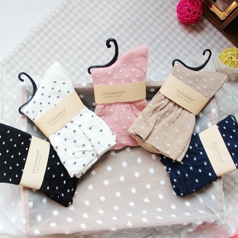A300 socks round dot ruffle 100% women's cotton sock cotton socks