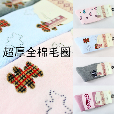 A329 socks teddy plaid of paragraph thickening autumn and winter women's 100% cotton loop pile socks towel socks