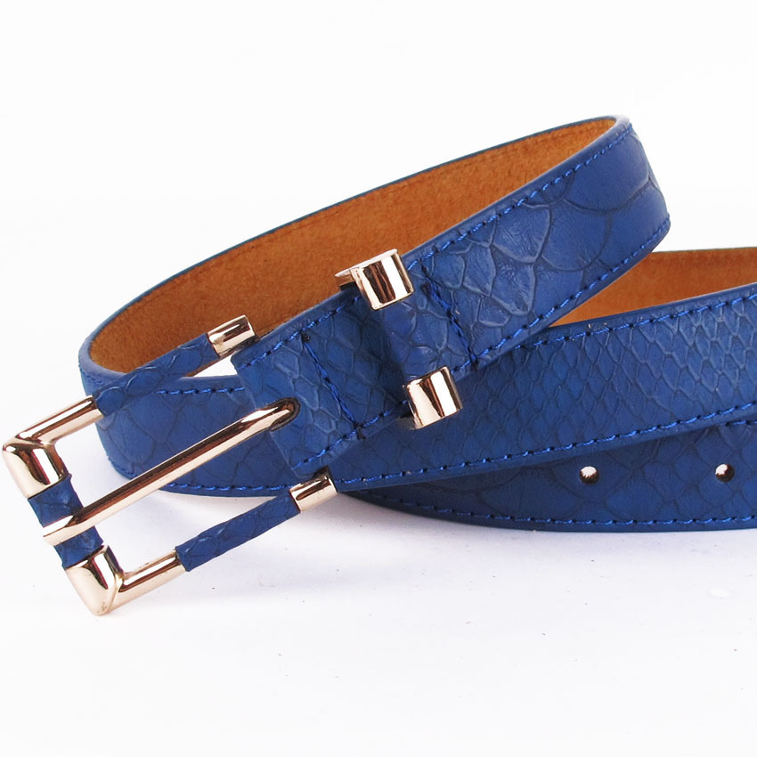 A33 spring women's genuine leather strap fashion serpentine pattern matte japanned leather pin buckle thin belt