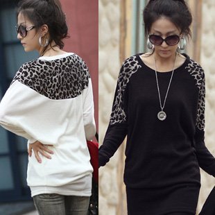 A4-3150 Free Shipping New Korea Women's Fashion Leopard Shoulder Batwing Sleeve Cotton T-shirt 3 Colors Retail & Wholesale