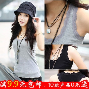 A594 lace decoration women's tank long design basic shirt casual spaghetti strap top vest