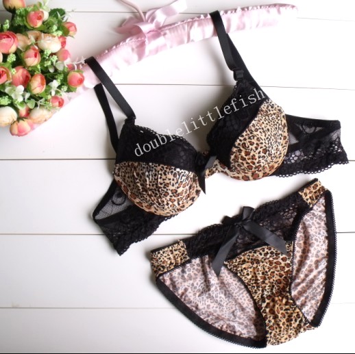 A8821 sexy lace leopard print push up underwear bra set small