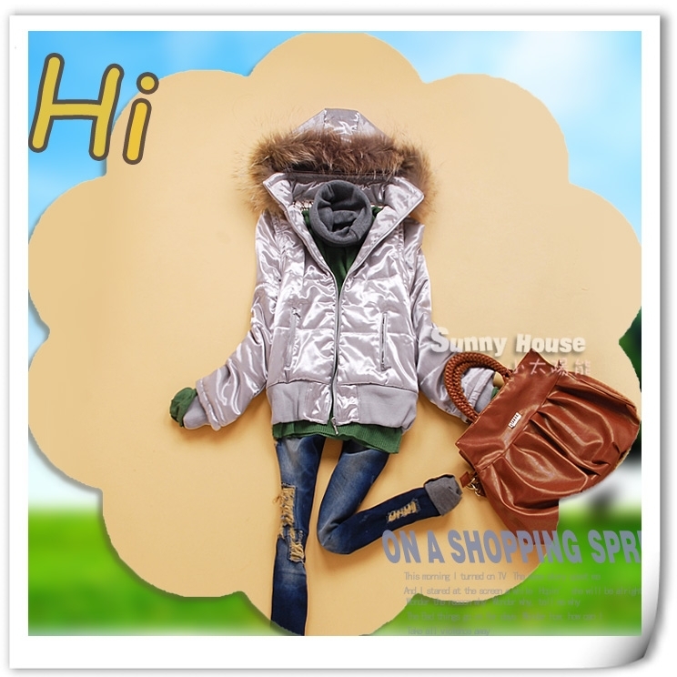 Ab-3 winter women's with a hood wool collar glossy thickening fashion wadded jacket cotton-padded jacket outerwear two ways