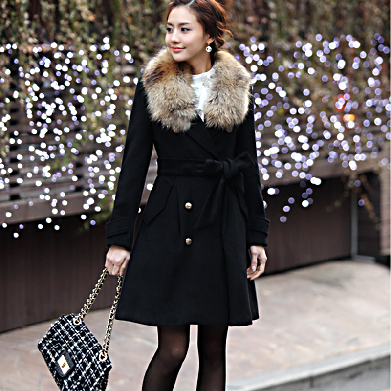 Absolutely authentic 2012 autumn and winter ! fur collar thick outerwear female wool coat trench k1mn