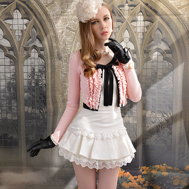 Absolutely authentic free shipping Pink multi-layer ruffle cardigan