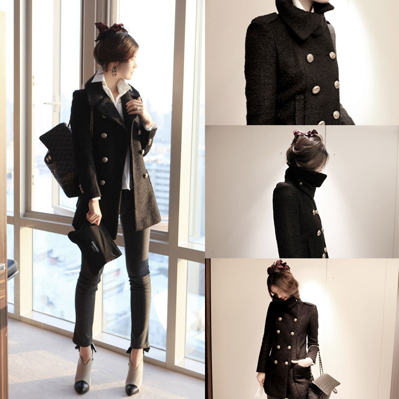 Accept Drop Shipping Hot Sales Winter Outerwear Ladies Slim Military Jacket Woolen Winter Overcoat / Trench Free Shipping