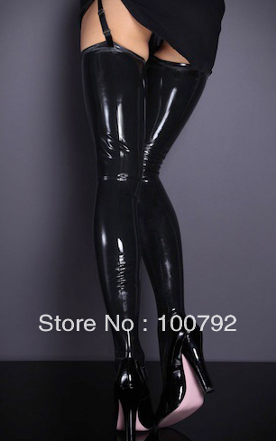 accept Qiwi wallet go go fashion sexy fetisch black  shinny liquid wet look fux leather  stockings tights  Free shipping