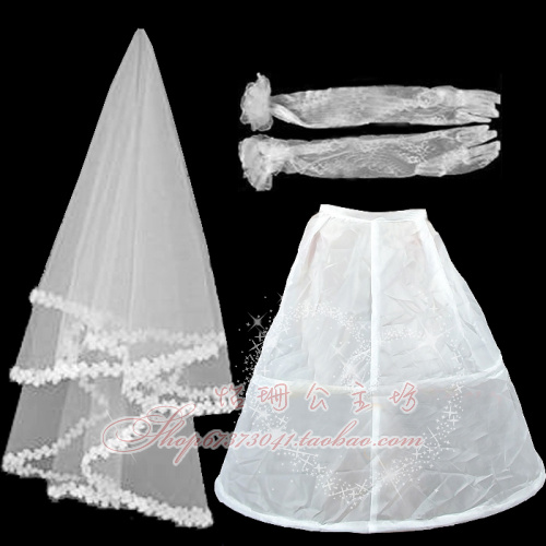 Accessories 2 meters big laciness veil net pannier fingerless long gloves piece set loading combination