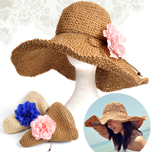 Accessories female handmade hook needle strawhat beach cap sunbonnet sun hat along the big ht67