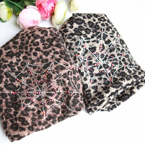 Accessories leopard print rhinestones hat female version of the autumn and winter hat muffler scarf cap dual-use one piece