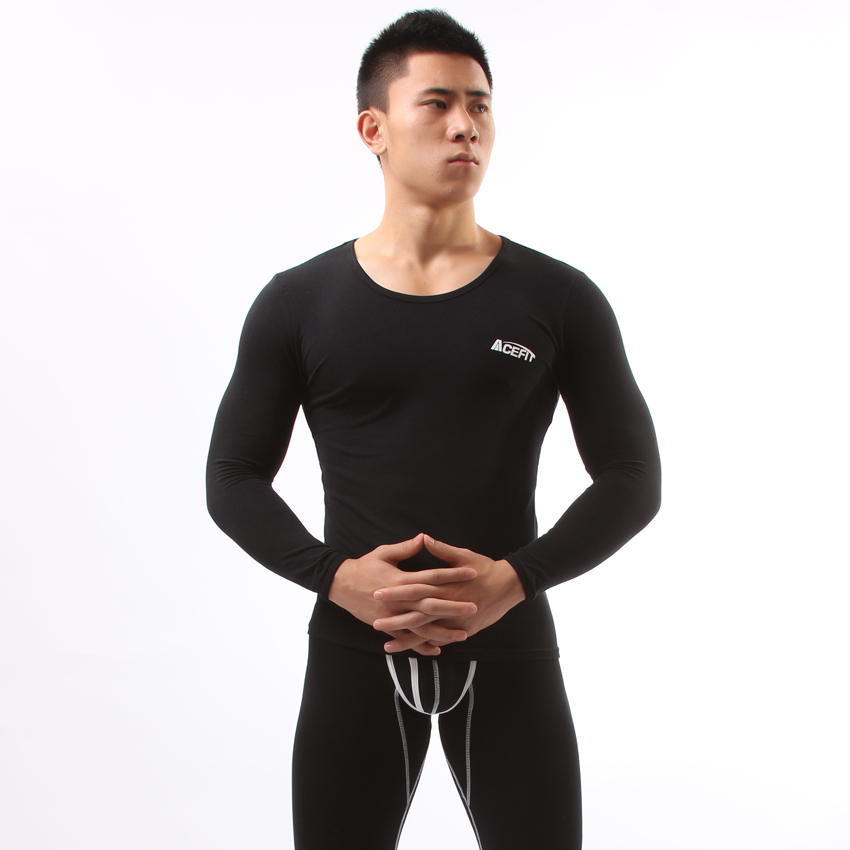 Acefit thin men's thermal underwear set long johns long johns lycra cotton set black 301-he10